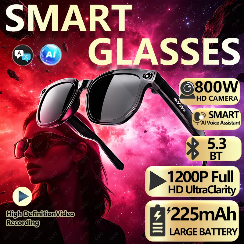 

Новые умные очки 2026 года с Bluetooth 5.3, AI-фотосъемкой и распознаванием изображений, голосовым помощником AI, HD-камерой 8 МП и аккумулятором 225 мАч