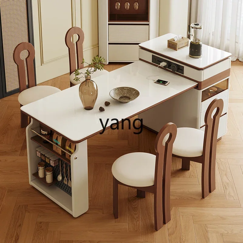 LMMmedieval rock slab island dining table integrated household retractable small apartment multi-functional