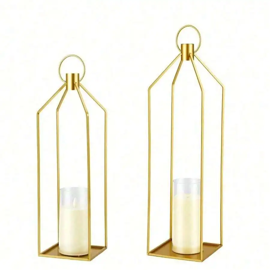 Metal Lantern,Decorative Lantern,Set Of 2 Lantern Decor,Farmhouse Hanging Candle Holder,Table Centerpiece For Wedding Home Patio