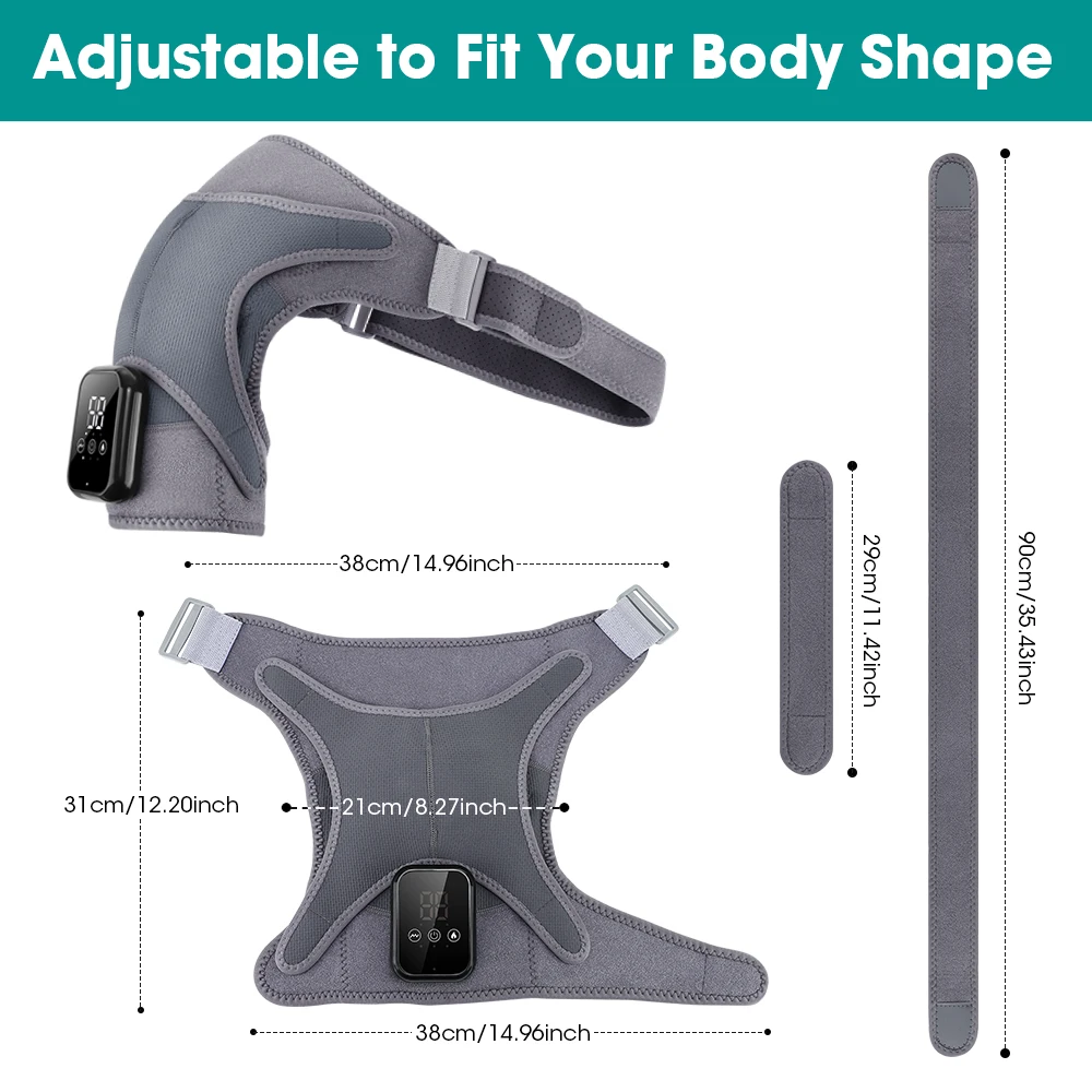 Heated Shoulder Wrap with Massage Vibration, Heated Shoulder Wrap 3 Heat Levels 3 Modes, Cordless Extended Straps
