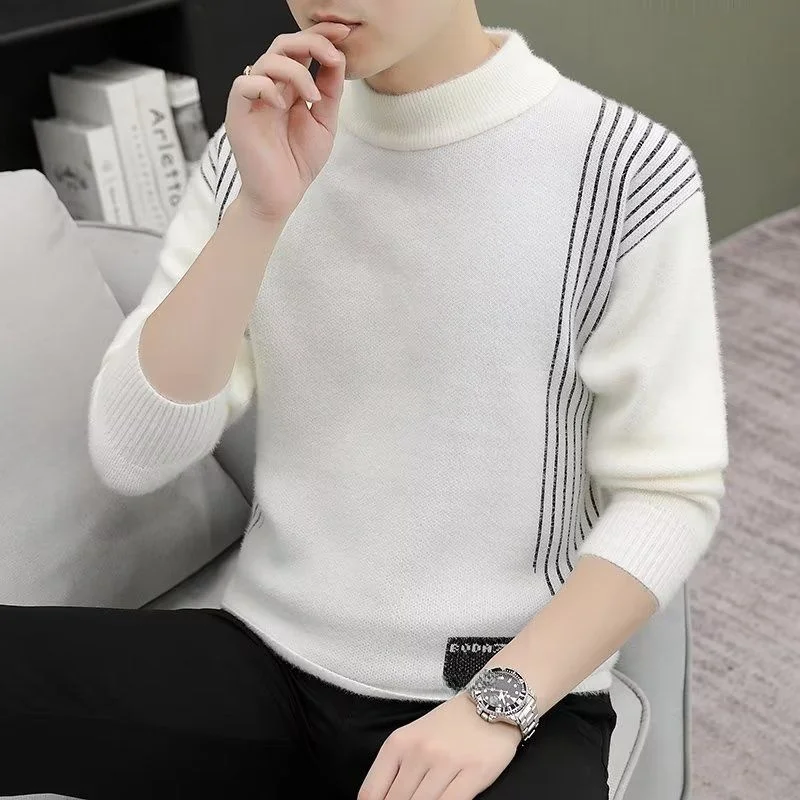 

Мужской осенне-зимний вязаный свитер Thiened из шерсти с имитацией норки, свободный крой, длинный свек, повседневный деловой повседневный свитер, полиэстер...