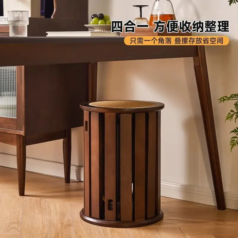 مقعد دائري منزلي قابل للتكديس من الخشب الصلب لغرفة المعيشة، طاولة طعام، مقعد تخزين خشبي