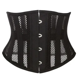 XS Size Women Sexy Underbust Corset Steampunk Bustiers 24 Steel Boned Waist Trainer Summer Breathable Mesh Slimming Belt