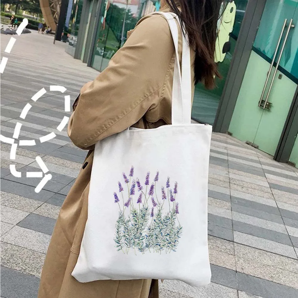 Cornflower Iris Lavender Cosmos Pink Blue Yellow Flower Poppy Daisy Sakura Lilac Womens Canvas Shopper Tote Bag Shopping Handbag view 6