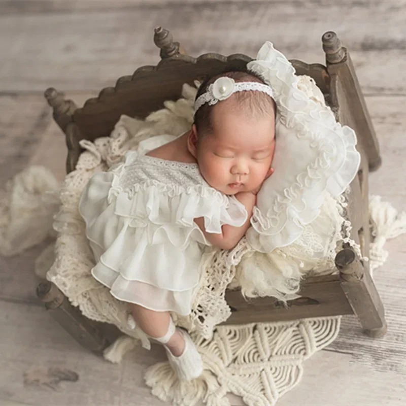 Ensemble de Vêtements de Photographie pour Nouveau-Né, Jupe de Princesse, Chapeau Trempé, Barboteuse, Robe d'Oreiller, Accessoires de Photo d'Art, Souvenirs pour Bébé de 0 à 3 Mois