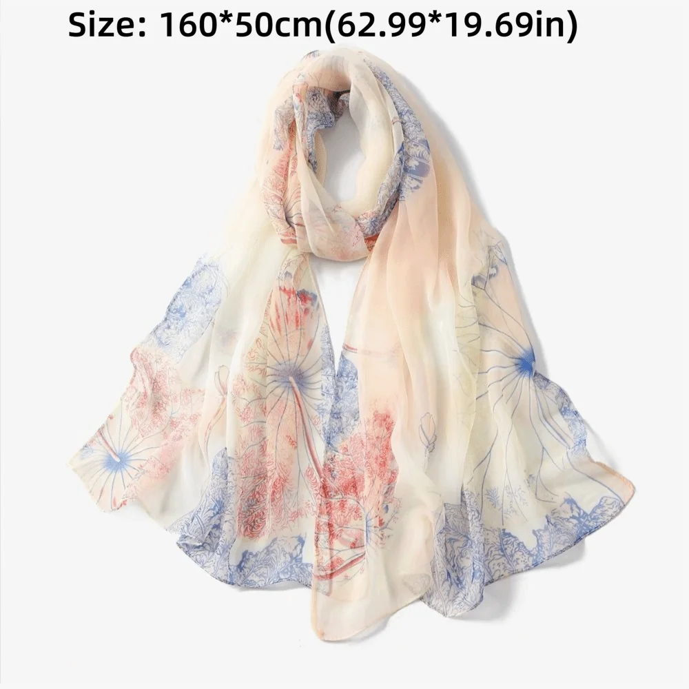 Moda lenço de seda bordado respirável suave longo envolve seda resistente ao sol bandana para mulher