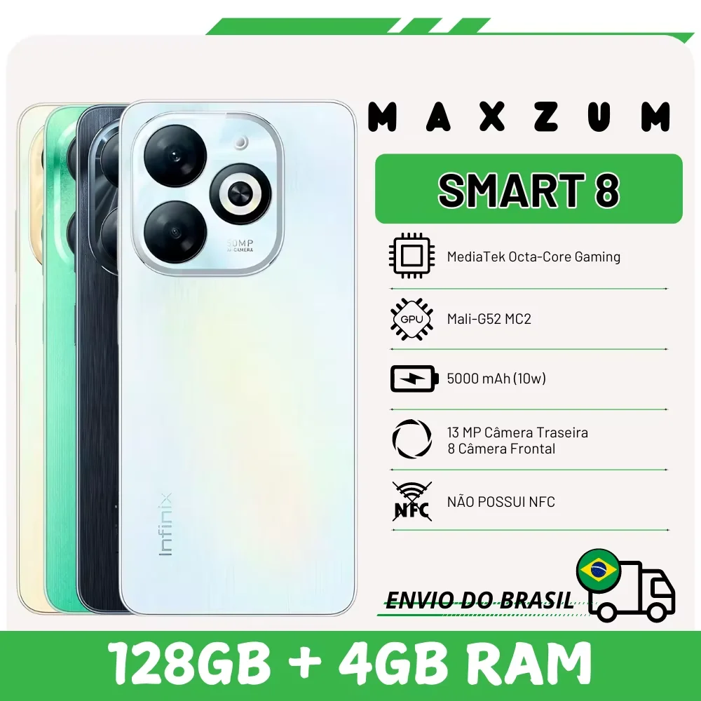 Infinix Smart 8 128GB ROM / 4GB RAM Versão Global | Smartphone 4G, ROM Global