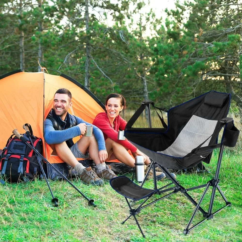 

Hammock Camping Chair with Footrest, Outdoor Folding Swinging Chair with Cozy Head Pillow, Cup Holder, Carrying Bag