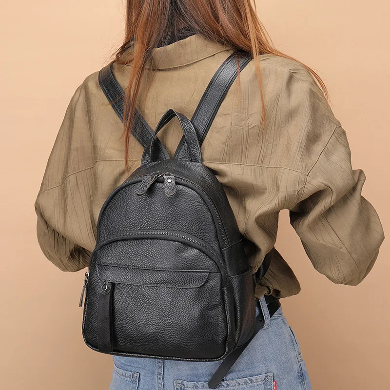 NASVA Echtes Leder Mode Damen Rucksack Neue Kopf Schicht Rindsleder Kleine Schulter Tasche Student Schul Täglichen – Detail 3