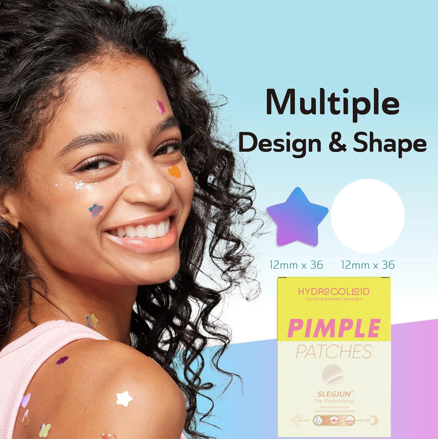 40/36 قطعة من رقع حب الشباب على شكل نجمة متعددة الألوان، رقع حب الشباب للوجه، رقع حب الشباب المخفية، ورقع البثور، رقيقة جدًا. #3