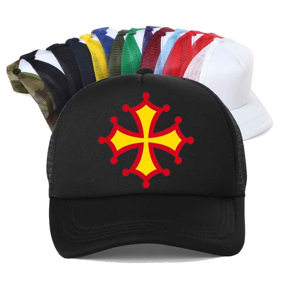 Occitania Occitan Cross Flag Baseball Cap Unisex Summer Cool Outdoor Mesh Breathable Adjustable Trucker Hat