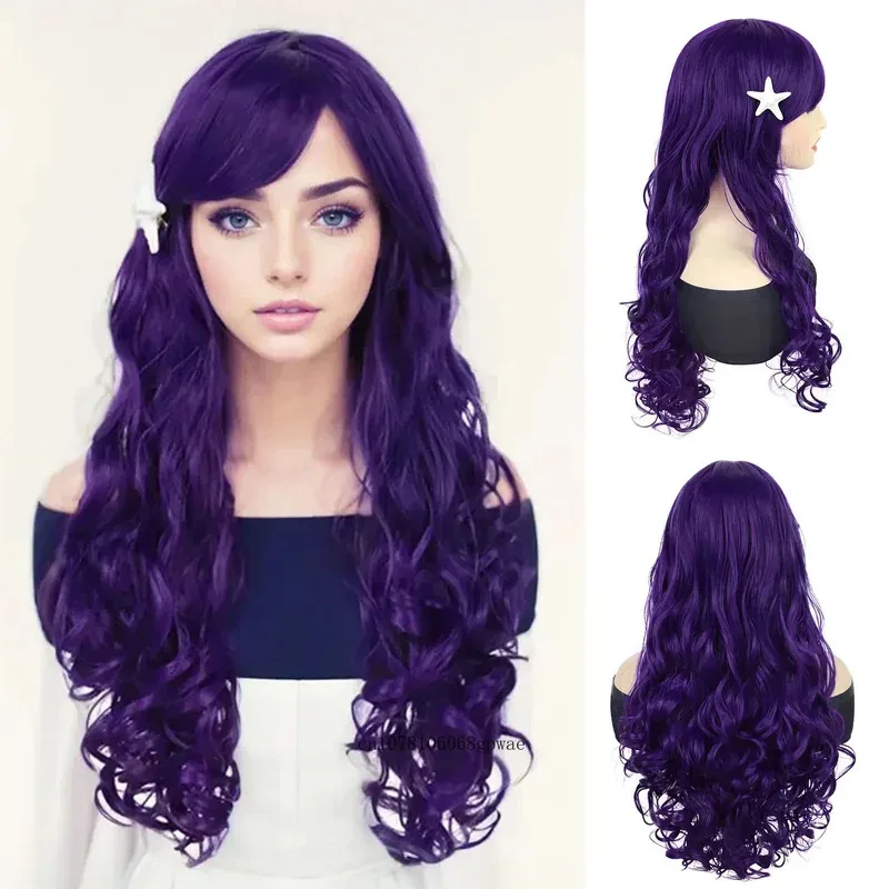 

Popular Purple Wigs Synthetic Long Wavy Curly Wig with Starfish Hair Clip for Women Girls Halloween Christmas Cosplay Party Use