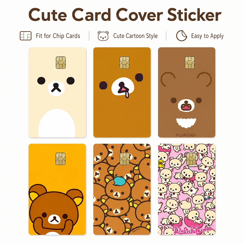 Cartoon Cute Rilakkuma Stickers 2PCS PVC Credit Card Skin Stickers Removable Self-adhesive Protective Film Waterproof Decoration