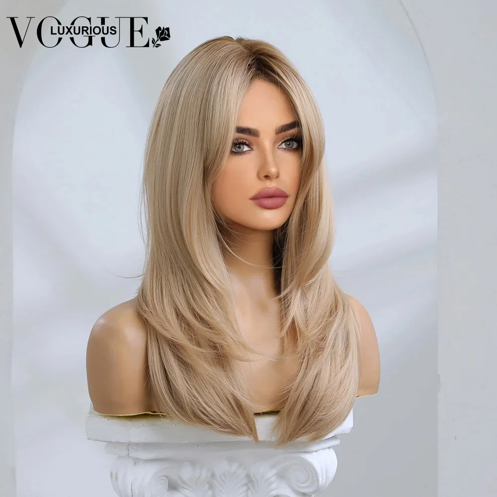 Ombre Platinum Blonde Straight Glueless Human Hair Wigs Lace Closure Layer With Bangs Natural Hairline Wig For Woman On Sale