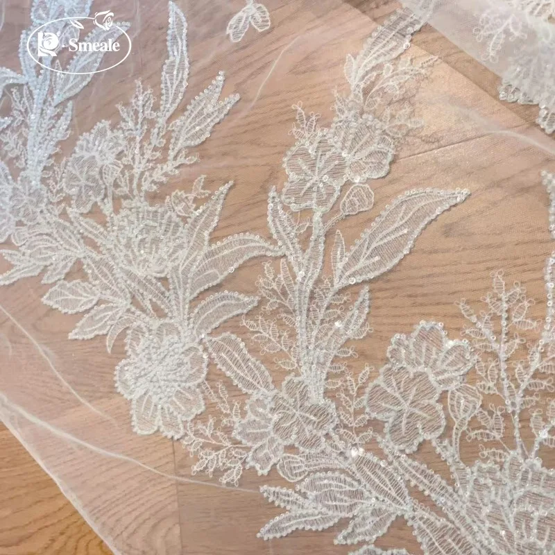 Fischerei-Linien-Stickerei mit Perlen und Pailletten für Hochzeitskleider-Spitzenstoff. DIY-Nähstoff. – Detail 5
