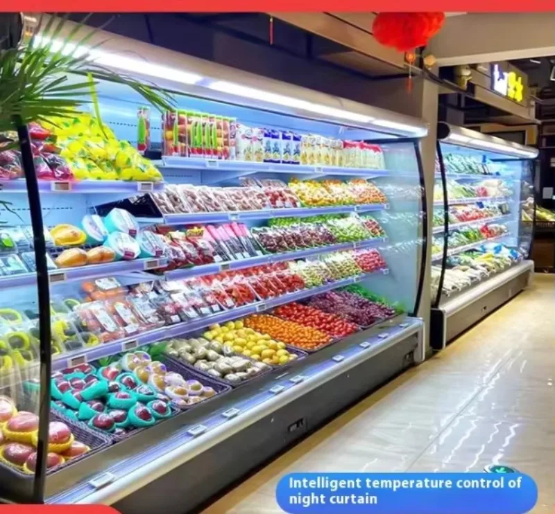 Commercial Supermarket Air Curtain Cabinet for Vegetable Fruit Beverage Display Refrigerated Display Equipment FL Customized