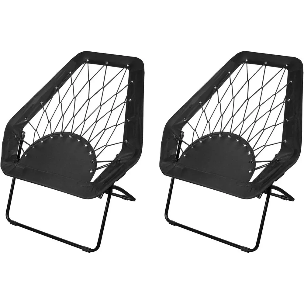 Portable Black Hexagonal Bungee Chair Set of 2, Ideal for Dorms, Bedrooms, Living Rooms, Reading, Studying, Gaming