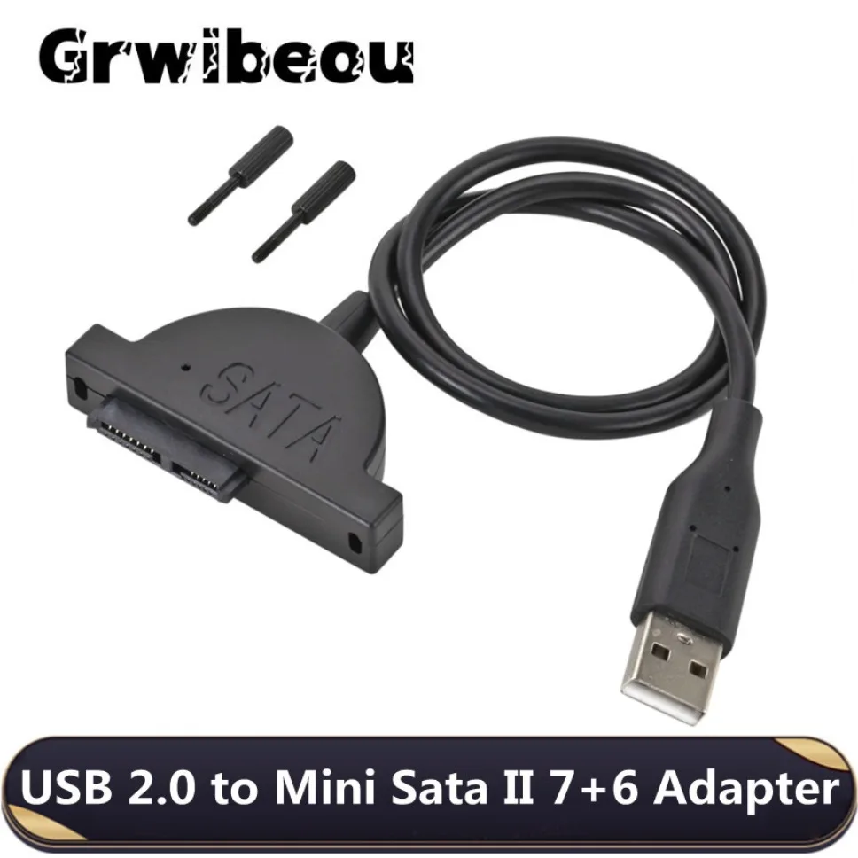 Grwibeou-Mini SATA II Adaptador para Laptop, USB 2.0 para 7 + 6, 13Pin, conversor de parafusos de cabo, CD, DVD ROM Slimline