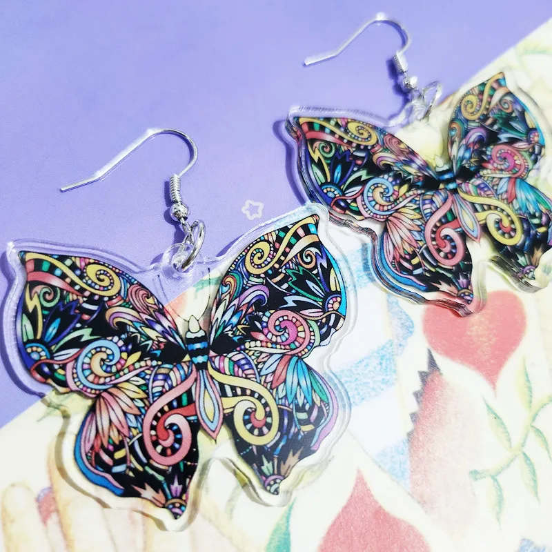

New Colorful Butterfly Acrylic Earrings Novel Jewelry Personalized Creative Gifts Lovely Earrings Are Suitable for Women's Gifts