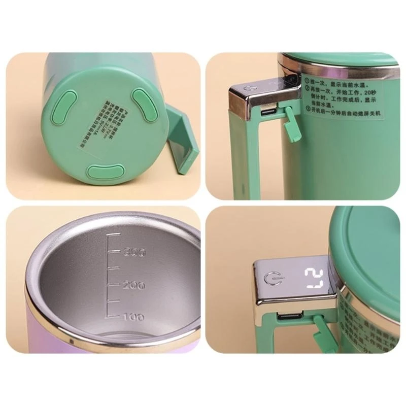 뚜껑이있는 350ml 교반 머그잔 휴대용 회전 컵 자동 교반 자성 머그 전기 교반 컵 쉬운 청소