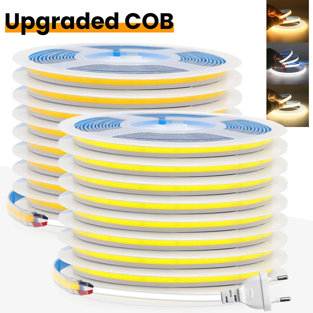 Waterproof AC 220V 110V COB LED Strip Light Tape 2pin Connector/Power Plug Kit 3000k 4000k 6000k 288 LEDs Flex Tube Lamp with IC