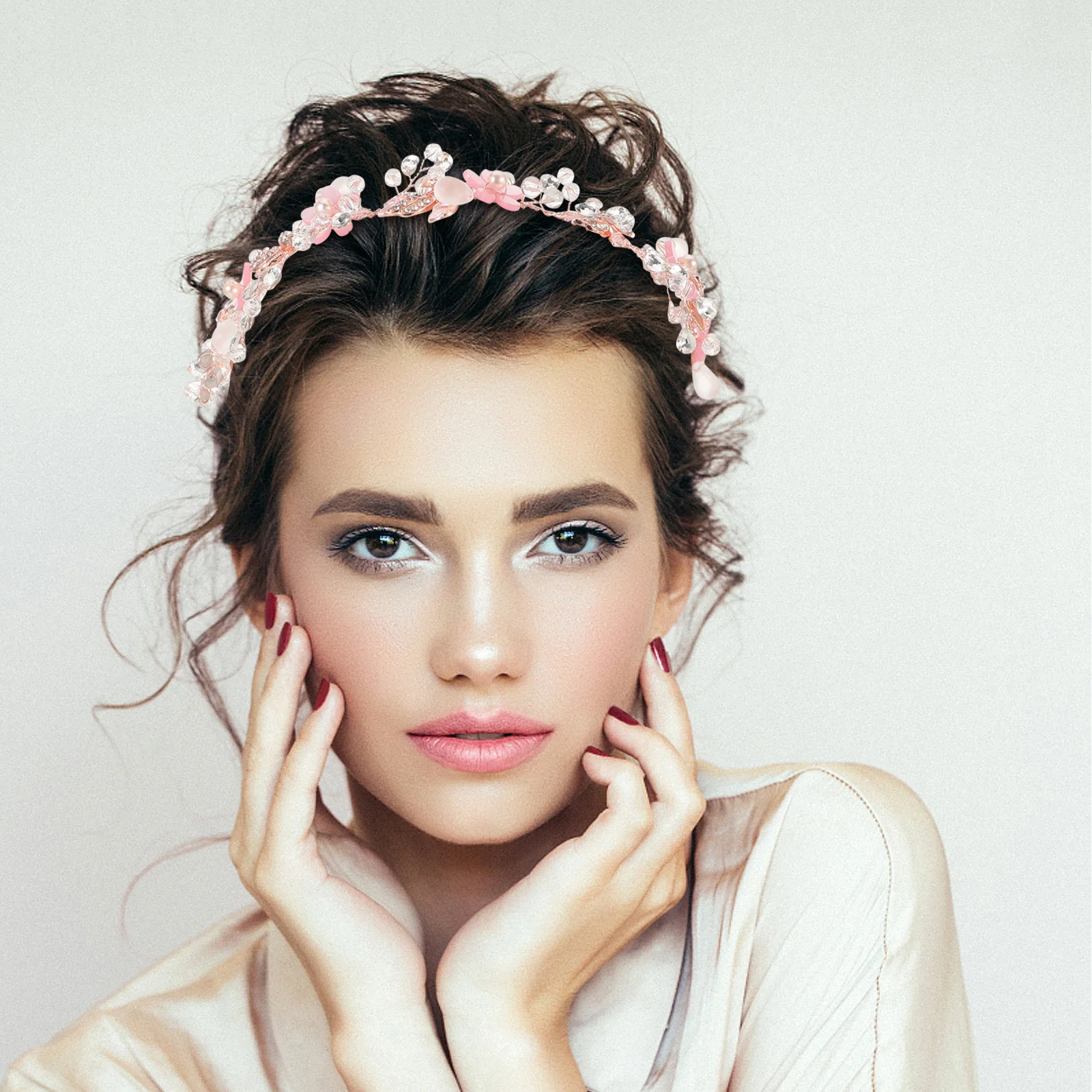 

Crystal Floral Headband for Wedding Bridal Hair Pieces with Artificial Flowers Elegant Headpieces for Brides Bridesmaids Flower