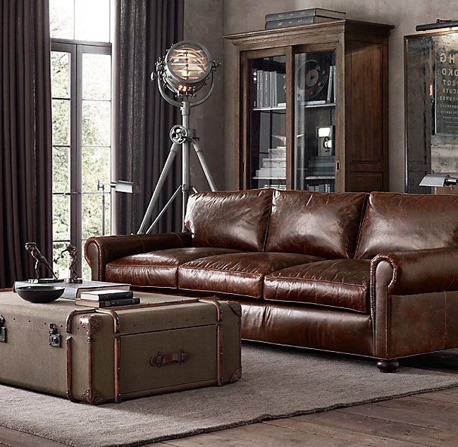 American-style country retro living room home leather three-seater sofa oil wax cowhide single sofa