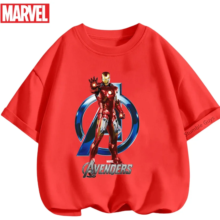

Летняя футболка для мальчиков с изображением Железного человека, топ для девочек с изображением Авенджеров, мягкие детские футболки Marvel в стиле аниме, новая аниме-одежда 2026 года