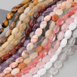 Natural Oval Shape Gemstones Bead Clear Quartzs Amethysts Tiger Eye Loose Spacer Beads For Jewelry Making DIY Accessories Supply