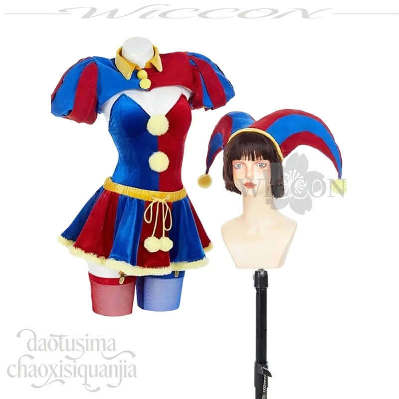 Halloween Christmas Activities Party Cosplay Clown Girl Red And Blue Bikini Mini Dress Stockings Horror Hat Anime Jirai Kei