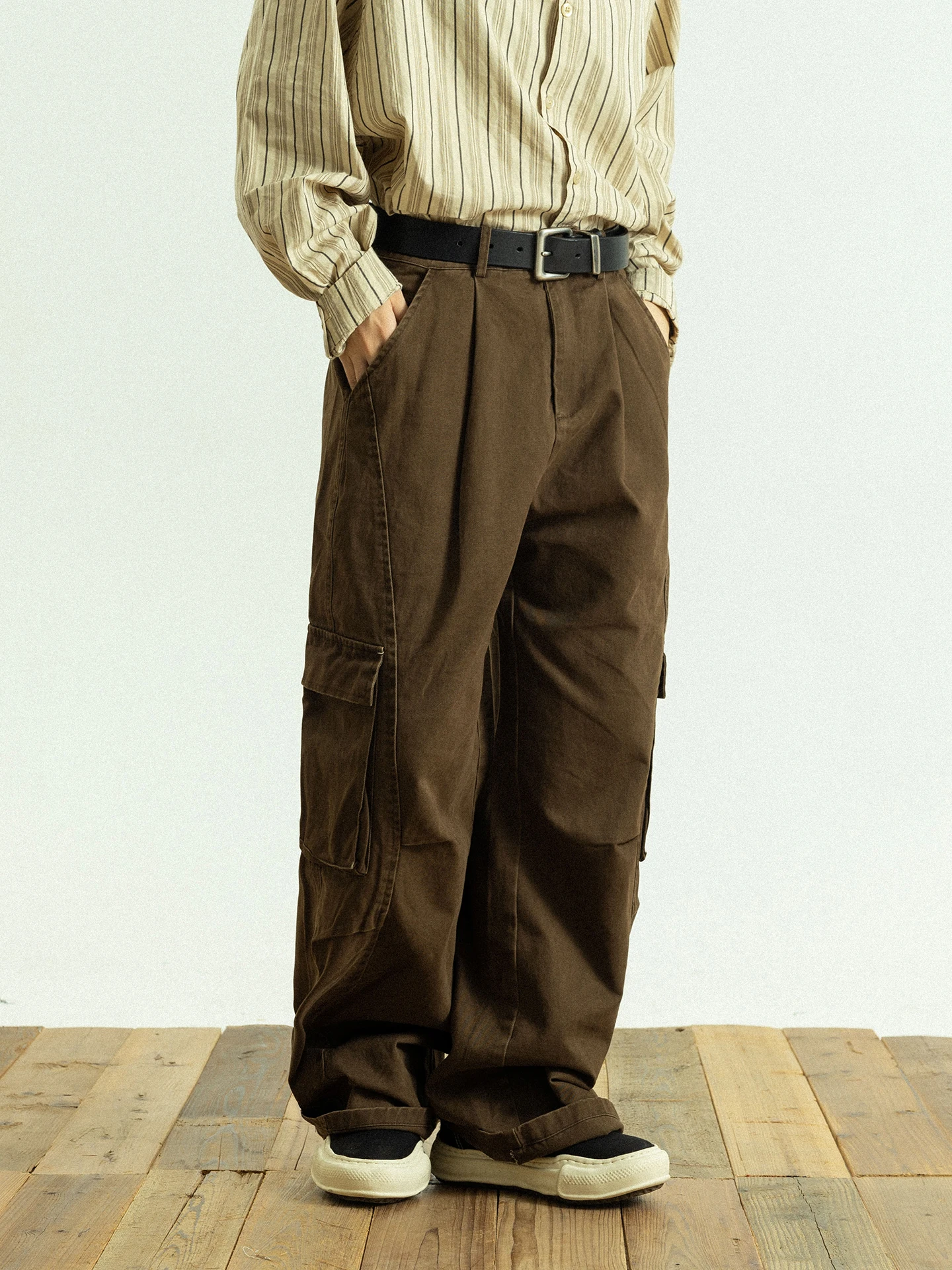 

Рабочие брюки GoodNorth в стиле ретро, японский дизайн, с множеством карманов, повседневные, прямого кроя, для мужчин и женщин, коричневого цвета