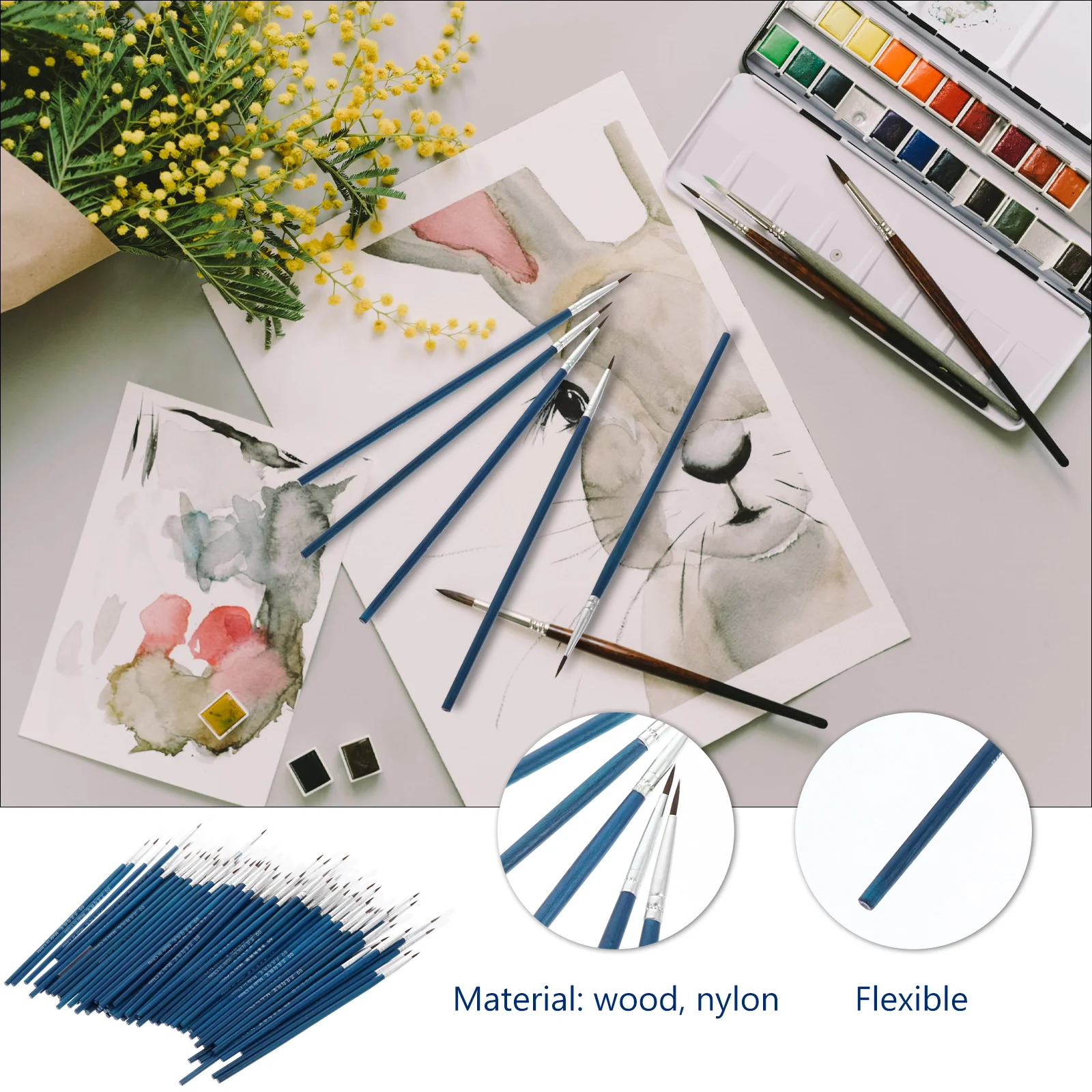 

100pcs Black Nylon Hair Paint Brushes Watercolor Acrylic Nail Art Painting Craft High Grade Flexible Long Life