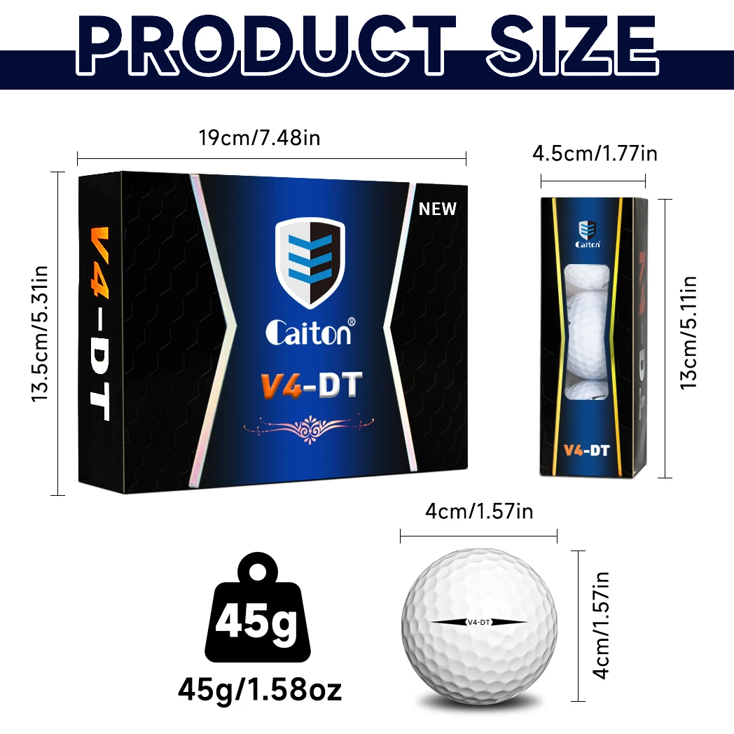 Caiton Pro golfballen - 4 lagen, DuPont Surlyn, voegt 30 meter toe, toernooiprestaties, geweldig gevoel (12/6/3 stuks)