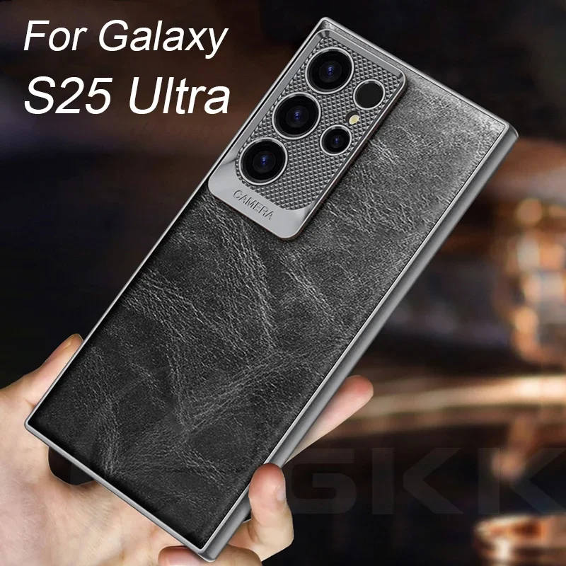 Роскошный кожаный чехол RICKE с масляным воском для Samsung Galaxy S25 S24 S23 Ultra Plating, защитный чехол для камеры S25Ultra, тонкий жесткий чехол
