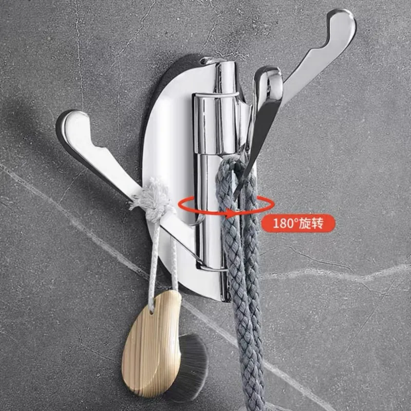 Bathroom Activity Hook Rotate Zinc Alloy Three-head Hook Coat Cap Hook Drill Hole Wall Hanging Creative Hidden Hook Black/Silver