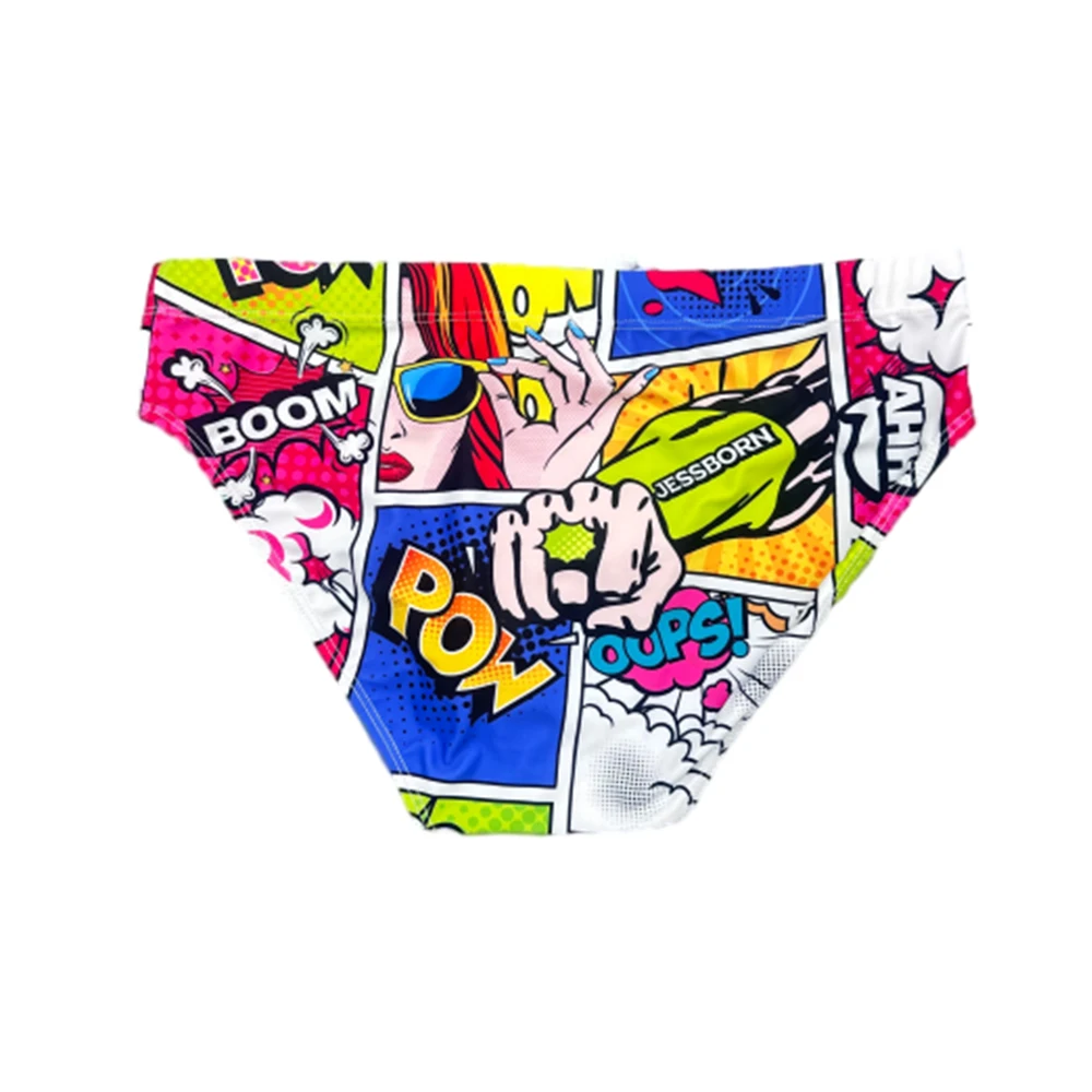 JESSBORN Sexy Mens Cartoon Swim Briefs Spa Bathing Swimsuit Polyester Breathable Quick Dry Male Sport Beach Surfing Swimwear