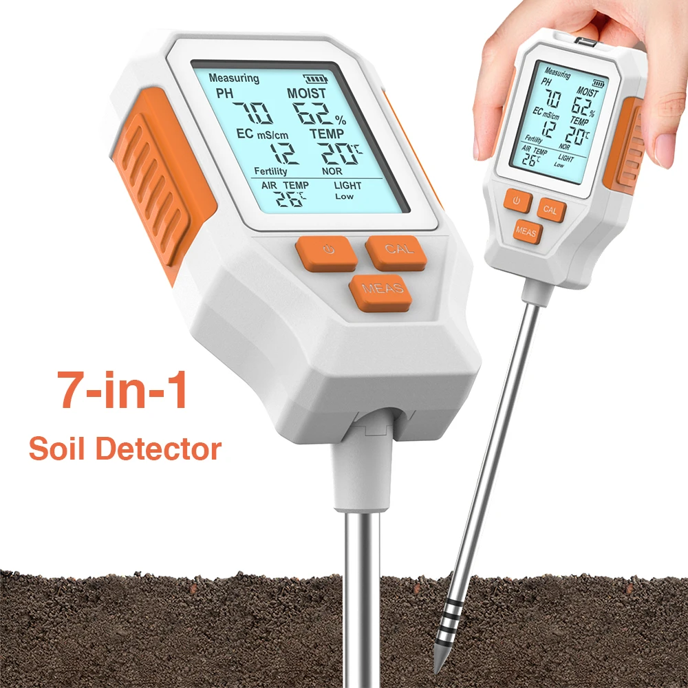 

7-in-1 Soil Detector Soil Moisture/Temperature/EC/PH/Fertility/Light/Air Temperature Detector for Garden Farm Plants Cultivate