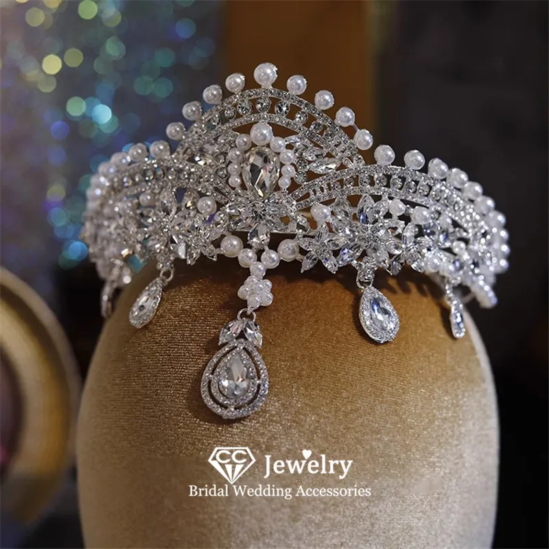 CC-Handmade Imitação de Pérolas Barrocas Tiaras para Mulheres, Coroa Nupcial, Casamento Headpiece, Acessórios de Cabelo, Jóias de Noivado, 100% Tiaras, YQ243