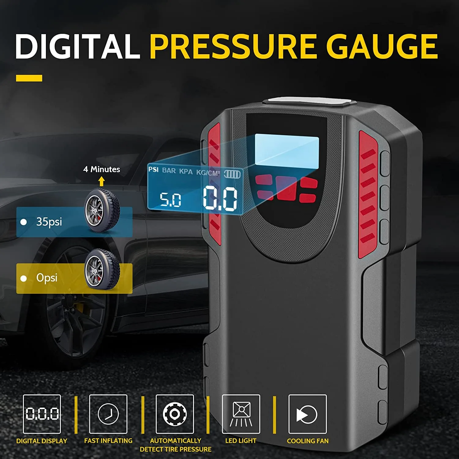 Portable Tire Inflator Air Compressor Car Air Pump for Car Tires Motorcycle 150PSI Fast Inflating Digital Tires Inflator