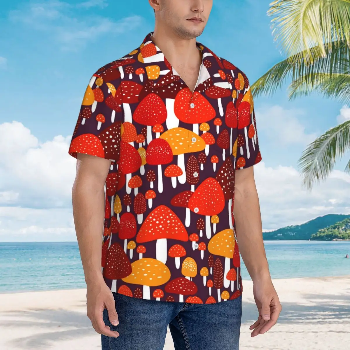 Magic Mushroom Beach Shirt Men Mushrooms Casual Shirts Hawaii Short Sleeve Design Novelty Oversize Blouses Birthday Gift