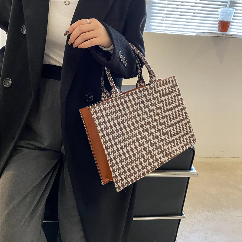 Woman Tote Bag Large Capacity Ladies Luxury Designer Handbags For Women PU Leather Striped Square Vintage Top Handle Shopper Bag