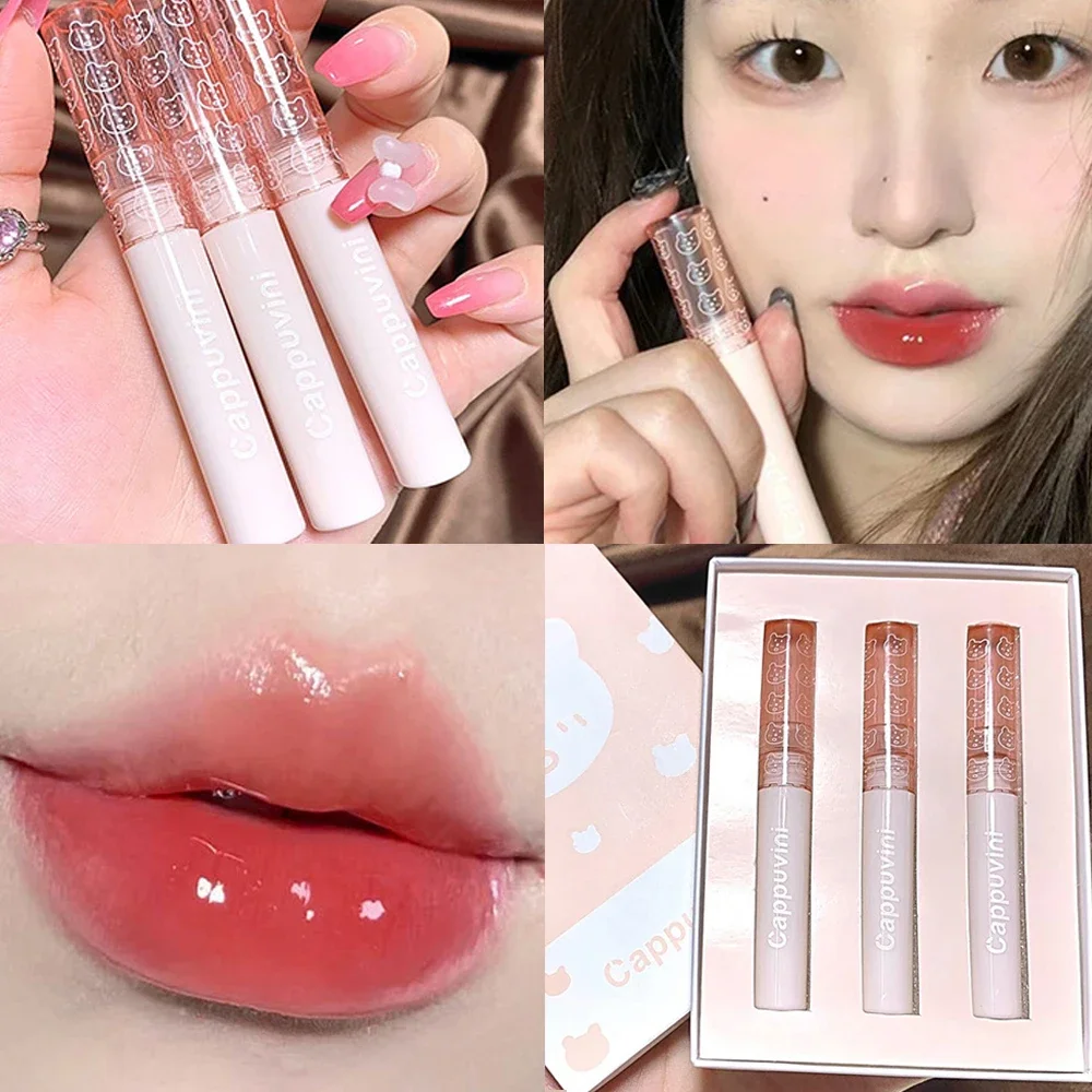 Espelho de água Lip Glaze Set, hidratante Sexy Red Lip Tint Batom, cor de longa duração, copo antiaderente, cosméticos Gloss