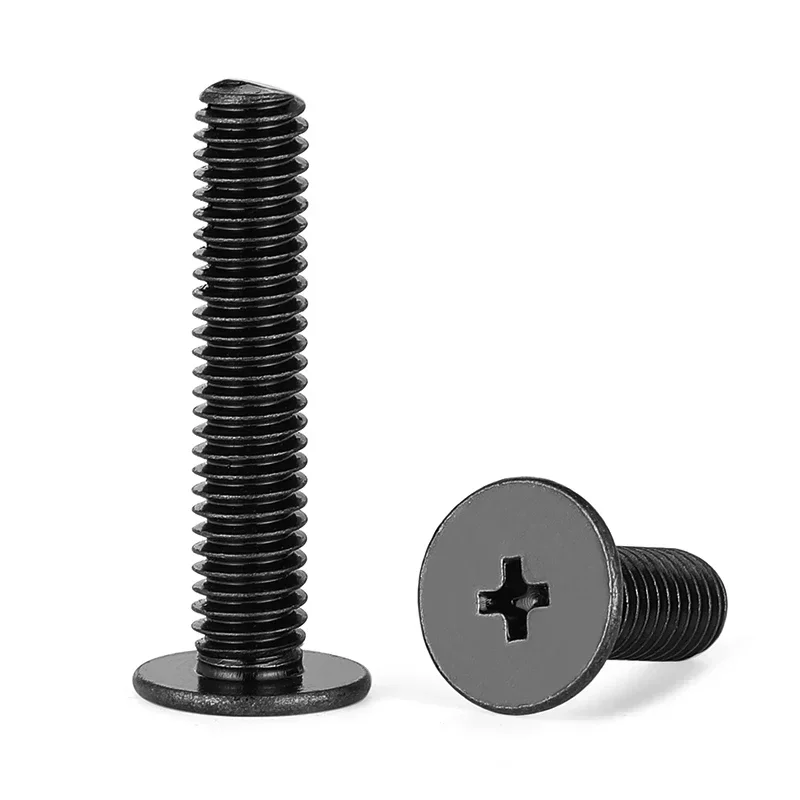 Black CM Phillips Screw M1.2 M1.4 M1.6 M2 M2.5 M3 M4 M5 M6 Carbon Steel Thin Flat Head Cross Screws for Laptop Bolts