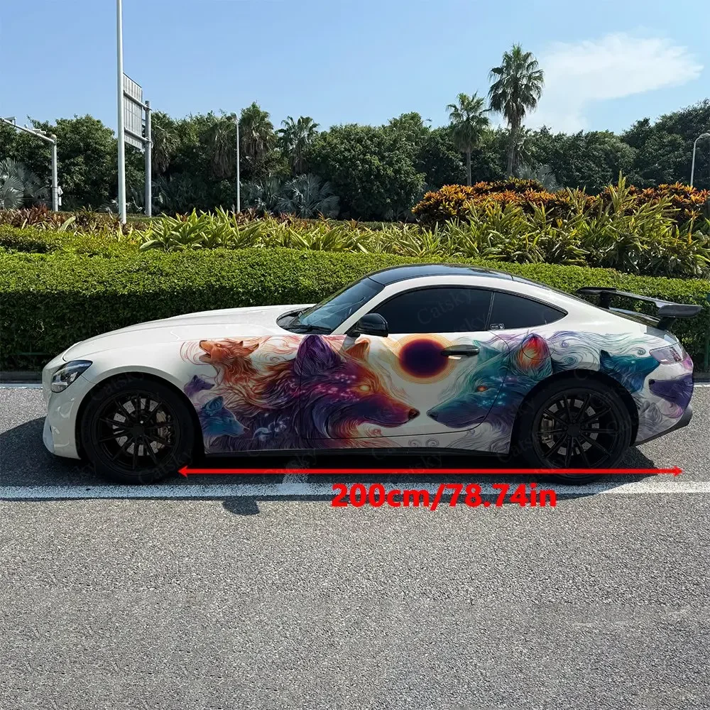 2pcs Fantasy Wolf Alliance , Durable, Fade-resistant, Enhance Vehicle Aesthetics With Bold Artistic Design Car Vinyl Wraps