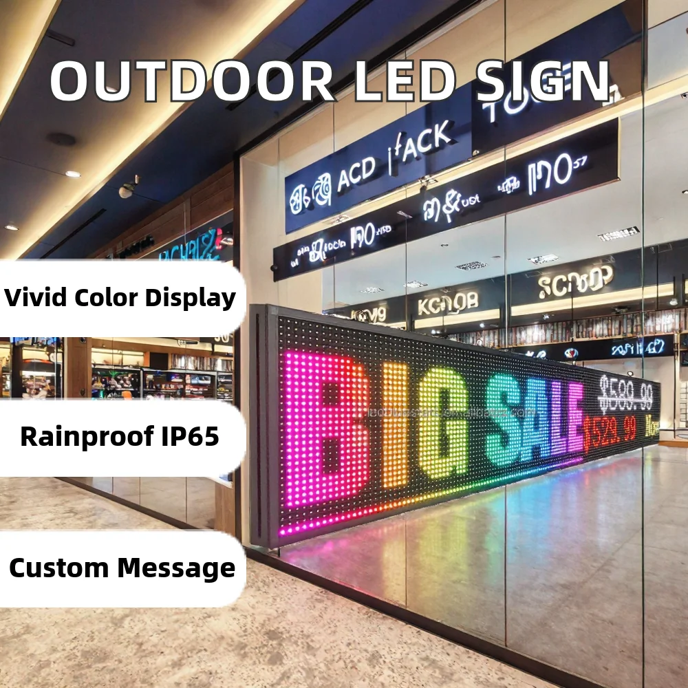 Outdoor IP65 P10 LED Display Screen Programmable Full Color Text Message Sign-Modern Digital Signage For Retail Stores & Agency
