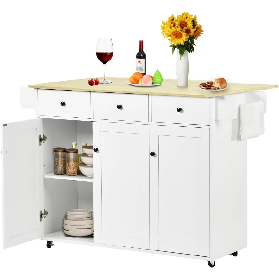 Mobile Kitchen Island Cart with Folding Drop Leaf, 45.3
