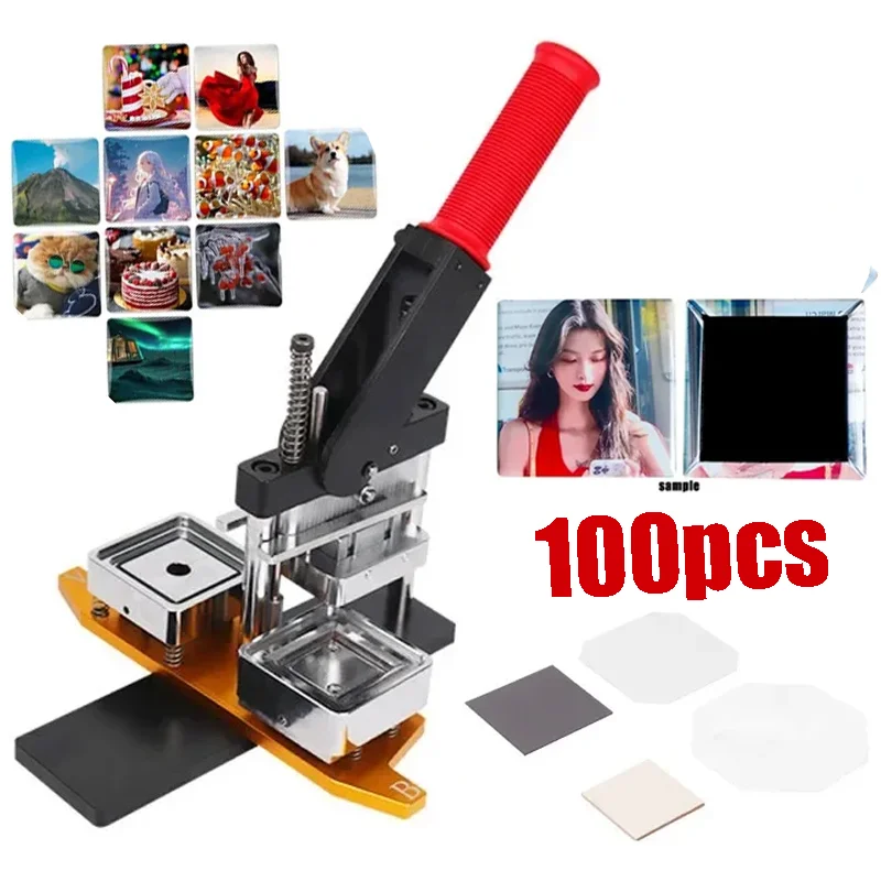 

50x50mm/2x2 Inch Square-Shaped Maker Machine for Manual DIY Refrigerator Magnet with 100Sets Fridge Magnet Button Supplies