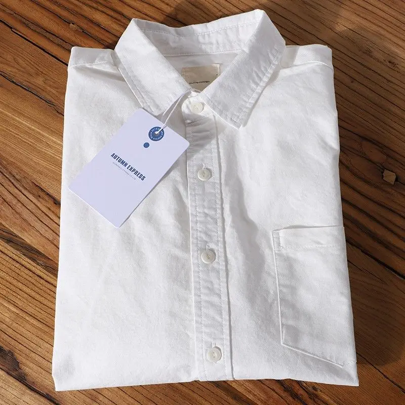 

2023 Autumn Cotton Blouse Woman Basic Button Up Shirts Brief Long Sleeve Tops White Turn Down Collar Front Pocket XXL Shirts