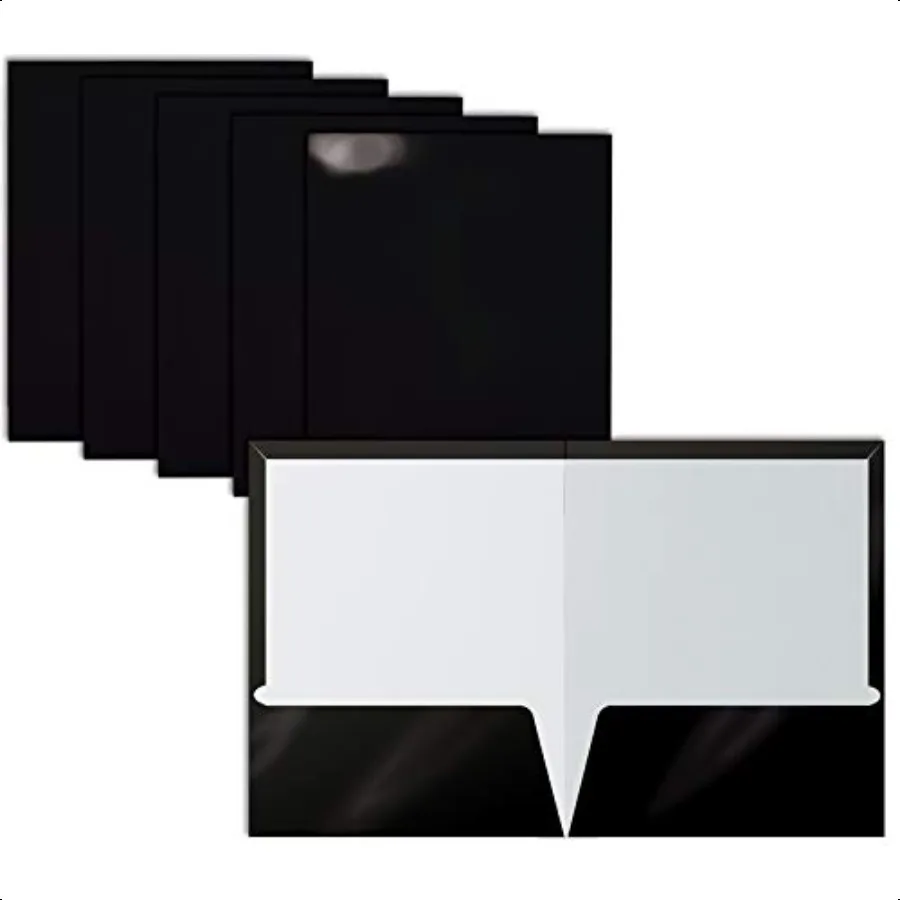 

2Pocket Glossy Laminated Paper Folders Letter Size Black Portfolios Box of 25