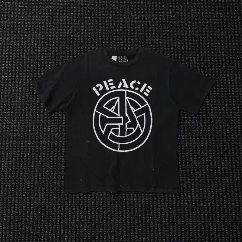 High Street SAINT Streetwear Ring Letter Print Vintage Crew Neck Short Sleeve T Shirt  Men's Casual T-shirts